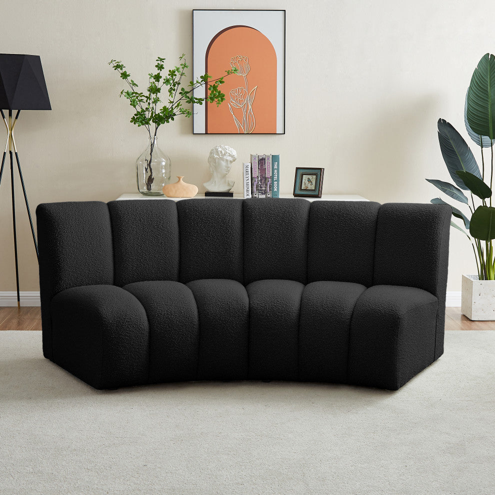 Infinity Black Boucle Fabric Upholstered Arc Shaped Modular Sectional, Black, 2-Piece, Arc-Shaped