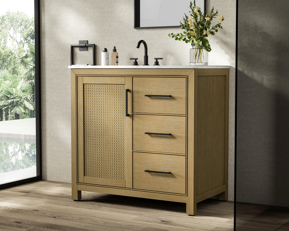 Home Living 36" Single Bathroom Vanity, Linen Oak