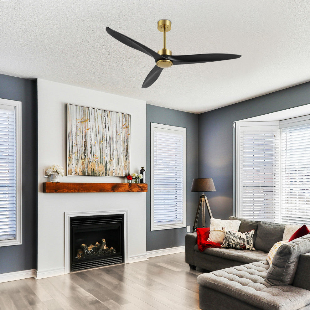 60" 3-Blade Reversible DC Motor Ceiling Fan With Remote, Gold/Black