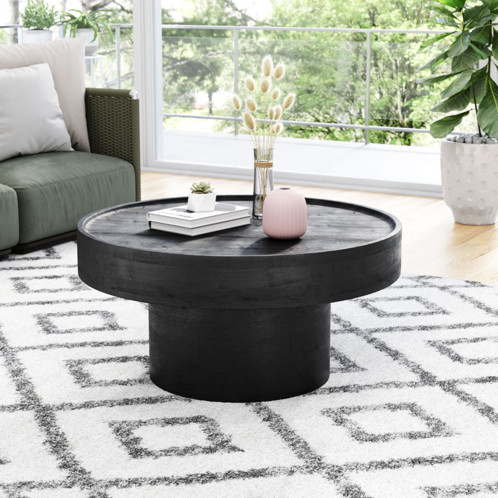 Coffee Table, Round, Wood, Black, Living Lounge Cafe Hotel Lobby Hospitality