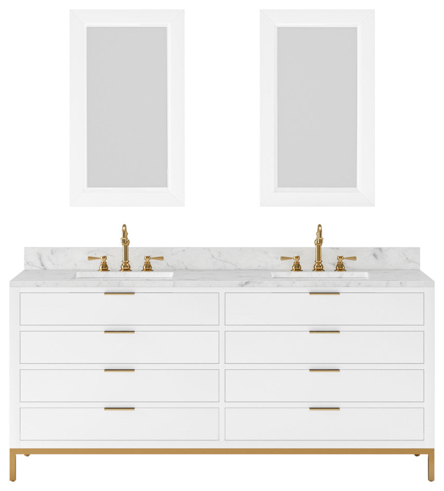 Bristol 72" Marble Countertop Vanity, Pure White With Mirrors