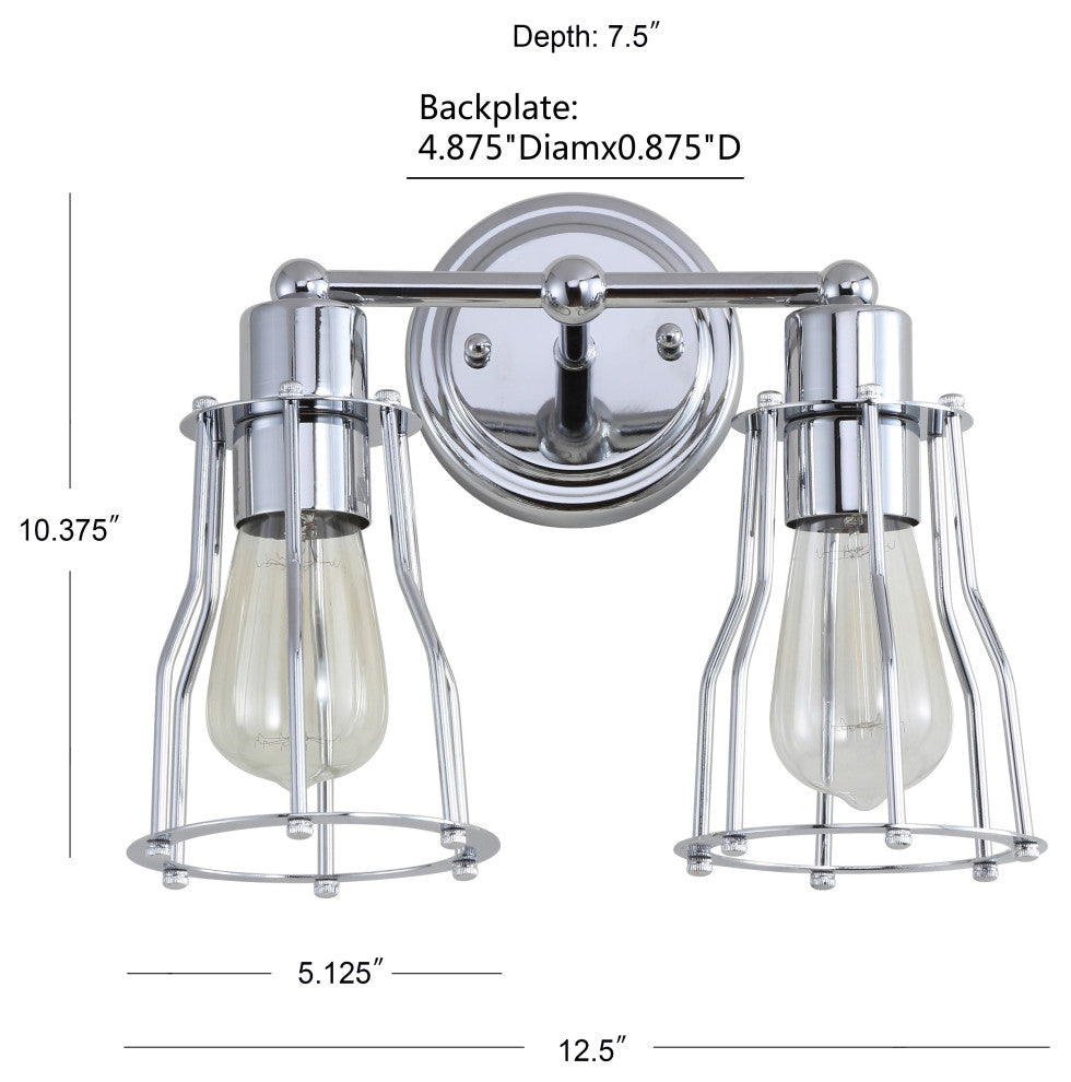 Evelyn Metal Vanity Light, Chrome, 2-Light