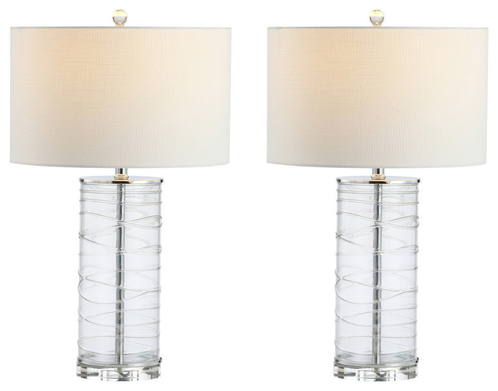 Cole 27.5" Fused Glass Cylinder LED Table Lamp, Set of 2, Clear