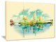 "Shanghai Panoramic View" Cityscape Watercolor Canvas Print, 20"x12"