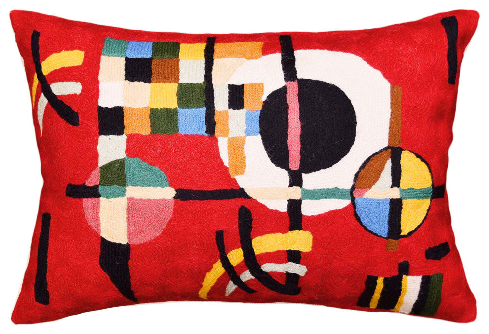 Lumbar Red Kandinsky Decorative Pillow Cover Abstract Counterweights Wool 14x20