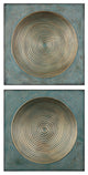 Midcentury Modern Industrial Geometric Wall Plaque Set, Pair Circle Square