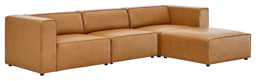 Mingle Vegan Leather Sofa and Ottoman Set, Tan