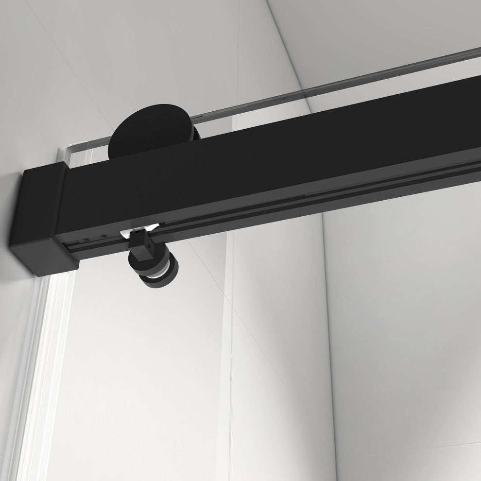 72 in. W x 76 in. H Single Sliding Frameless Shower Door With Buffer, Matte Black