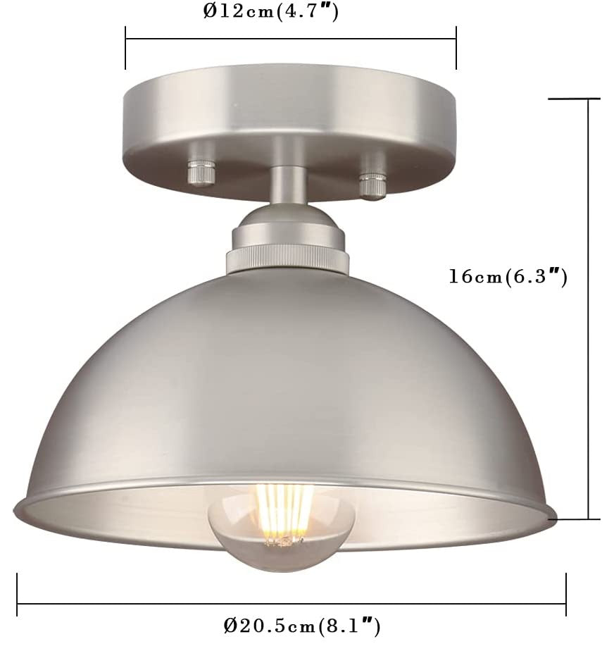 Industrial Semi Flush Mount Ceiling Light Bowl Metal Ceiling Lamp With Silver