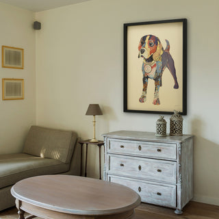 Beagle Dog Dimensional Handmade Collage Wall Art Framed Under Glass