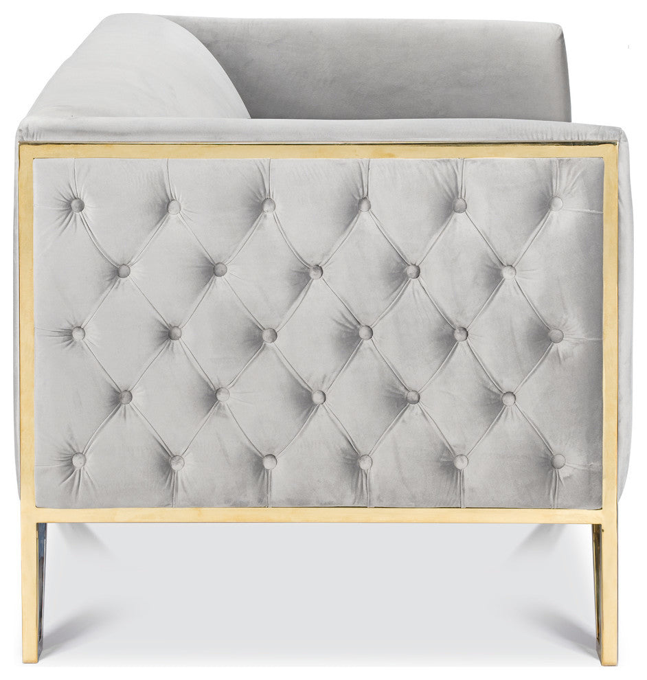Kara Tufted Sofa, Polished Gold Steel