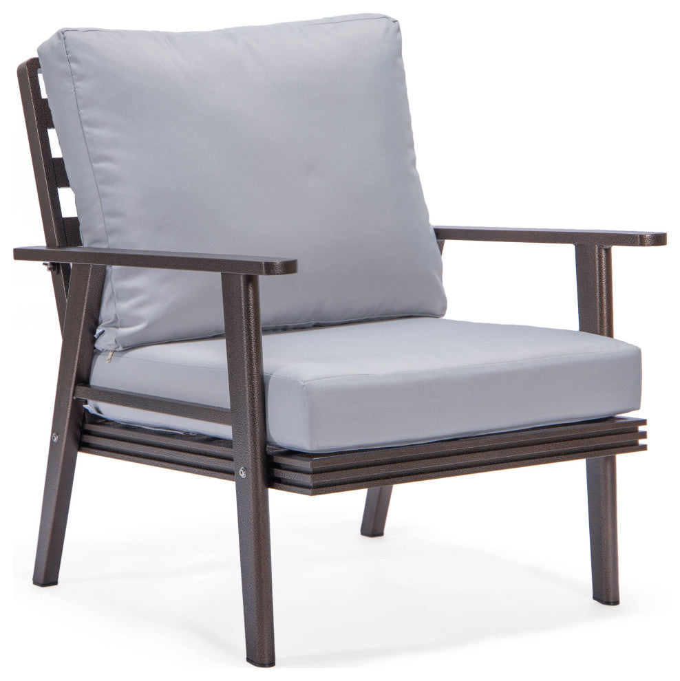 LeisureMod Walbrooke 3-Piece Patio Set With Brown Aluminum Frame and Cushions, Light Grey