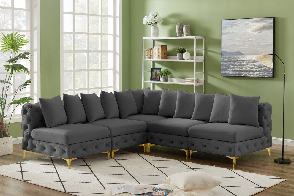 Tremblay Modular Sectional, Grey, L-Shaped, 5-Piece: Armless (4), Corner (1)