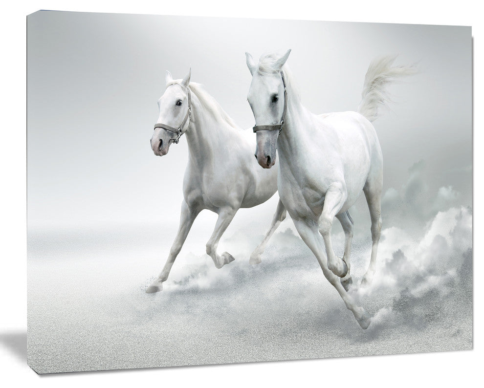 Running White Horses, Animal Canvas Art Print, 40"x30"