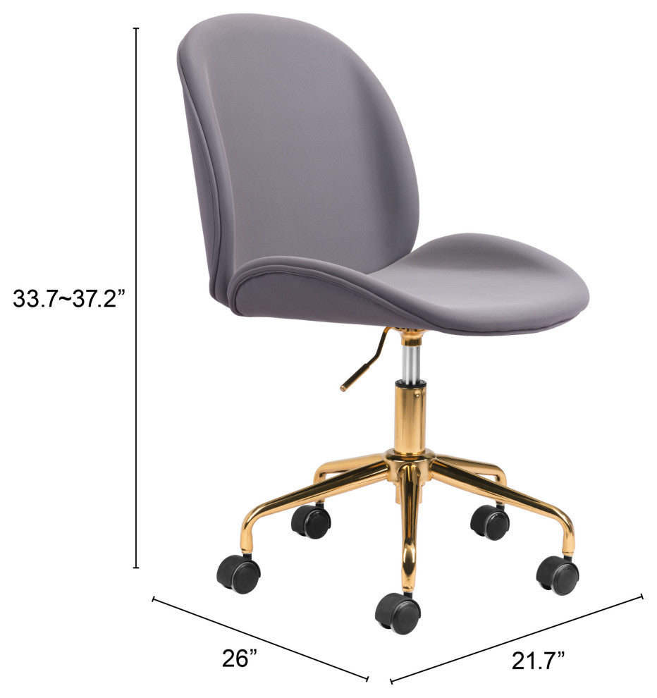 Computer Work Chair, Steel Metal, Fabric, Gray, Gold, Home Business Office