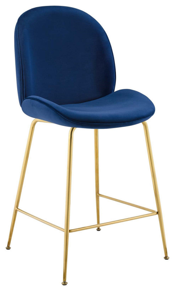Velvet Counter Stool, Gold Luxe Glam Contemporary Modern Counter Stool, Blue