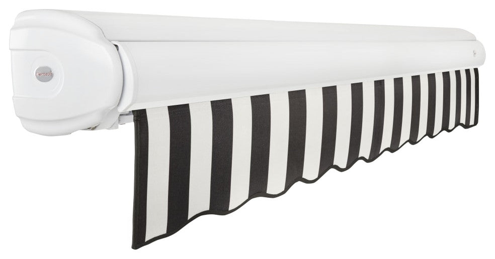 Awntech 12x10' Full Cassette Right Motor Acrylic Retractable Awning, Black/White
