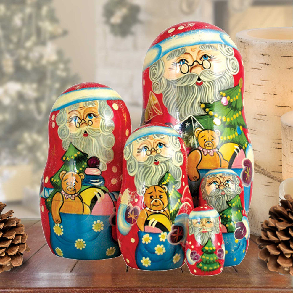 Russian 5 Piece Gift Bag Santa Nested Doll Set