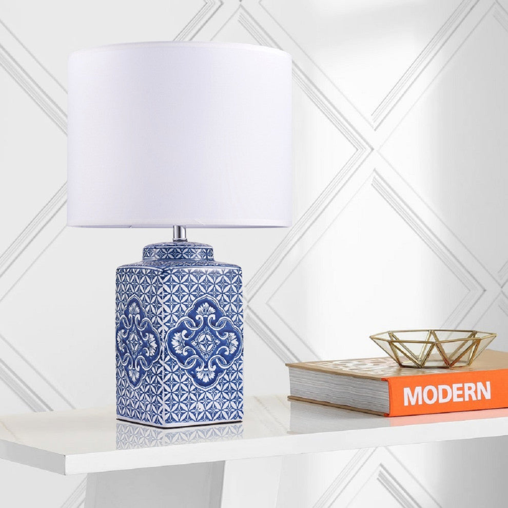 Margaret Metal and Ceramic Table Lamp Lights, White and Blue