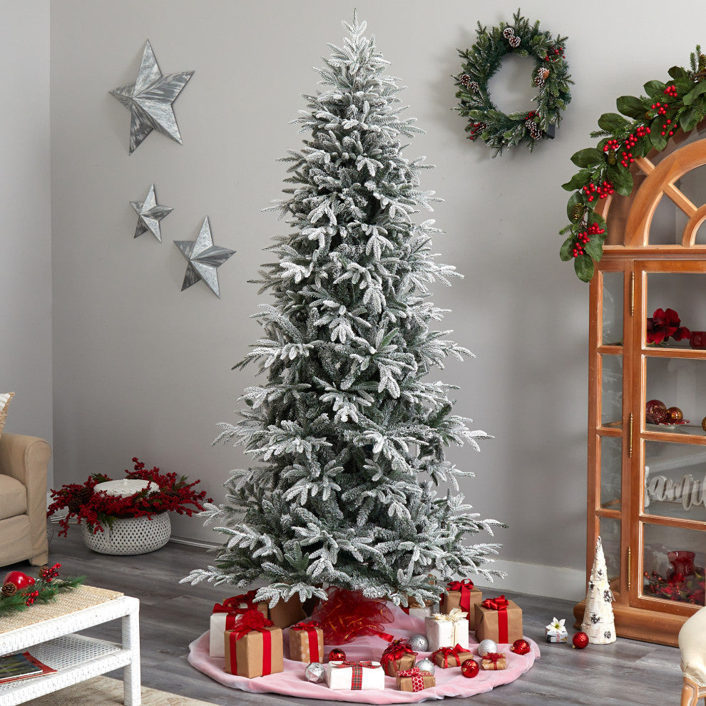 T3505 8.5 Flocked Manchester Spruce Artificial Christmas Tree With 550 Lights