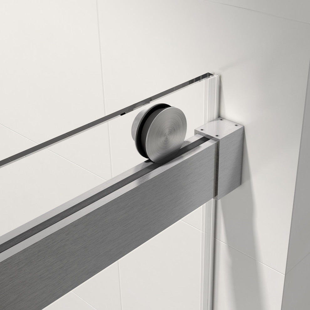 60" x 76" Double Sliding Frameless Shower Door, Buffer, Brushed Nickel