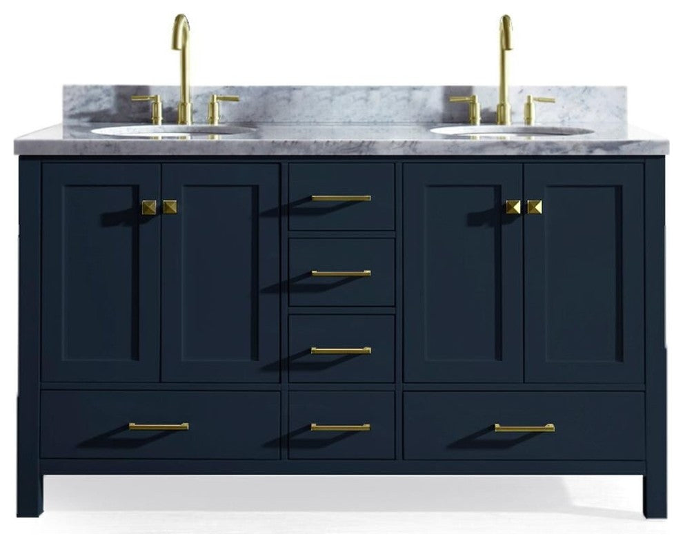 Ariel Cambridge 61" Double Vanity, Midnight Blue, Oval Sink No Mirror