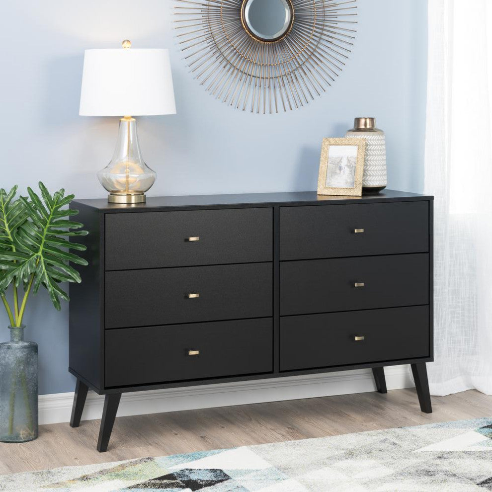 Milo Mid Century Modern  6-drawer Dresser, Black