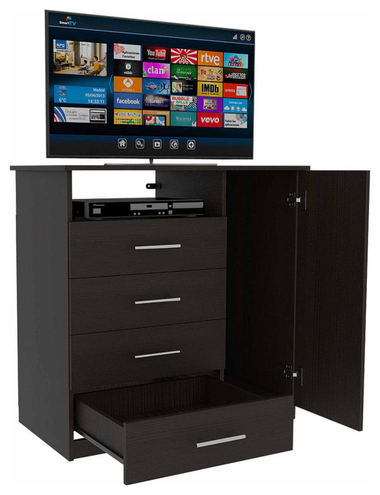 Carolina 4-Drawer Dresser with Single Door Cabinet and Open Shelf, Black