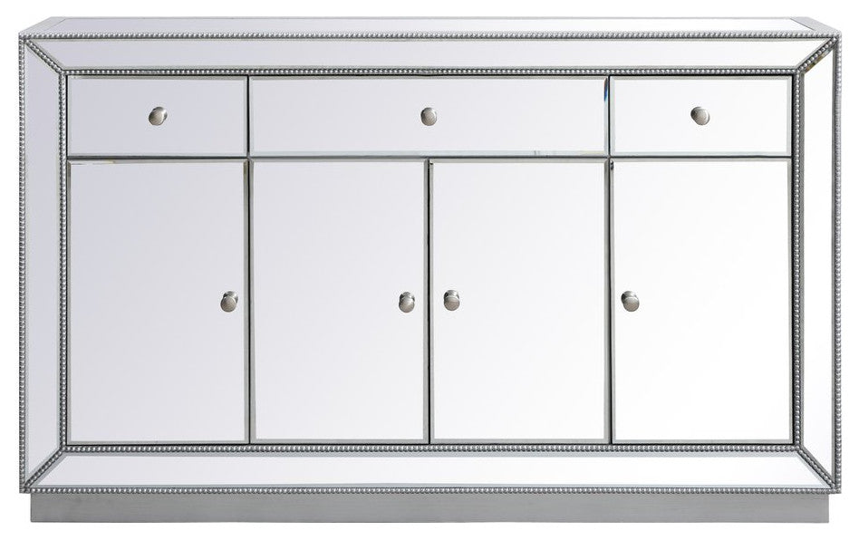 Elegant MF53001S 60"Mirrored Credenza, Antique Silver