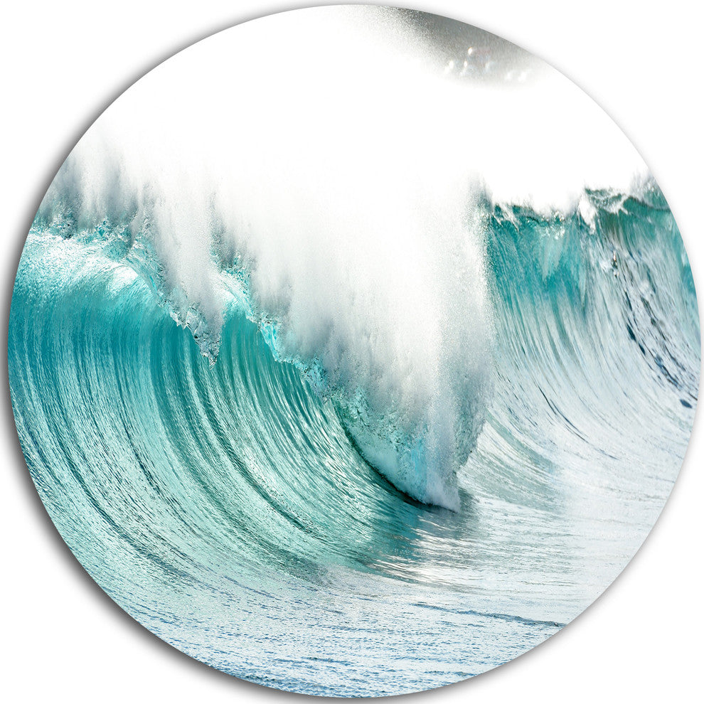 Massive Blue Waves Breaking Beach, Seascape Disc Metal Wall Art, 11"