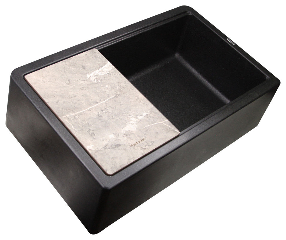 Nantucket Sinks 33" Workstation Granite Composite Apron Sink, Black