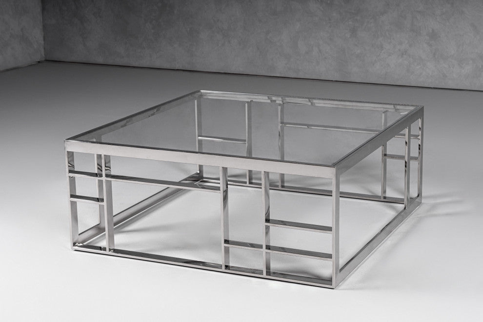 Modrest Stephen Modern Glass and Stainless Steel Square Coffee Table