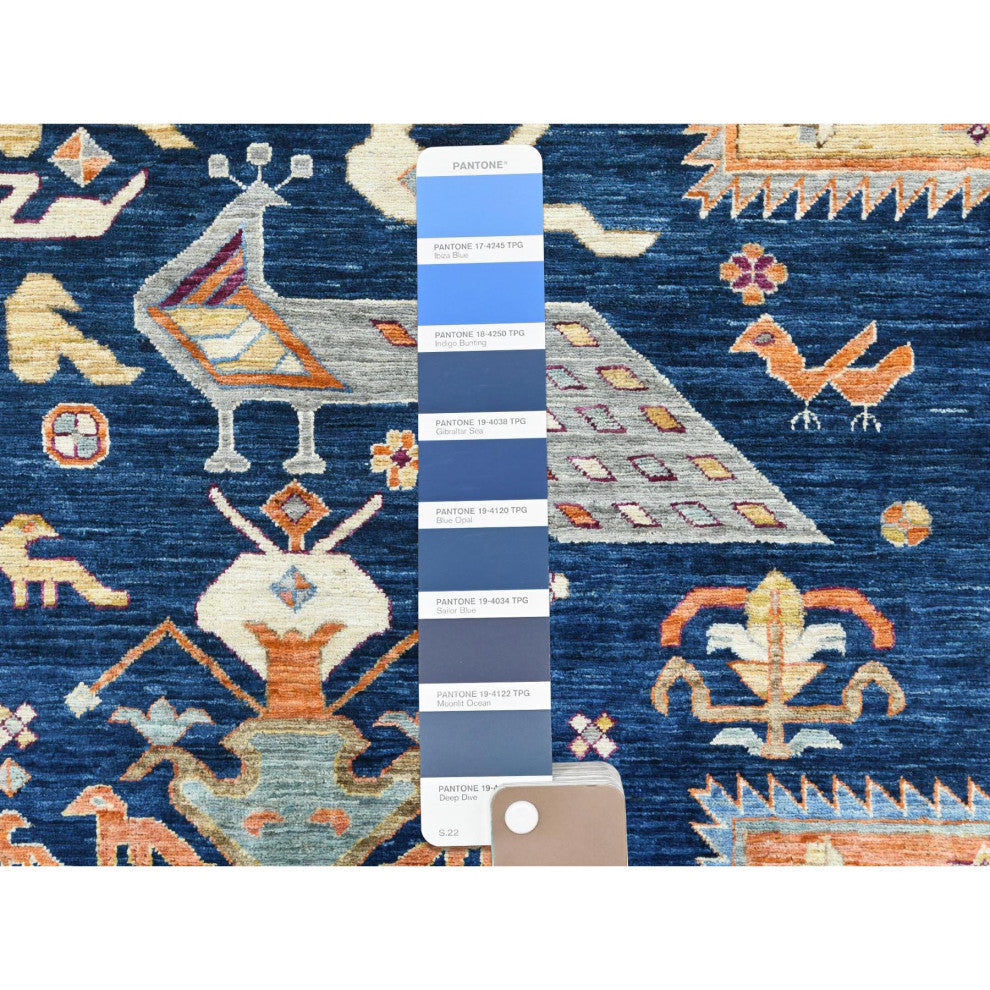Navy Blue, Armenian Inspired Design 200 KPSI Wool Hand Knotted Rug, 9'1"x11'7"