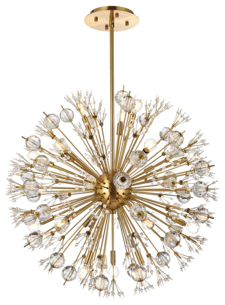 Victor 32" Crystal Starburst Round Pendant, Gold