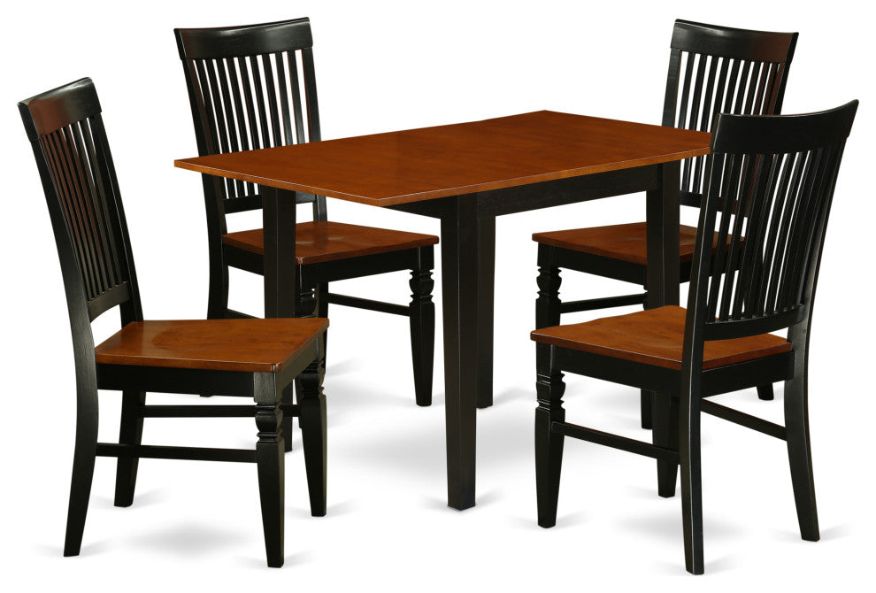 5Pc Kitchen Set, Drop Leaf Table, 4 Chairs, Solid Seat, Black-Cherry