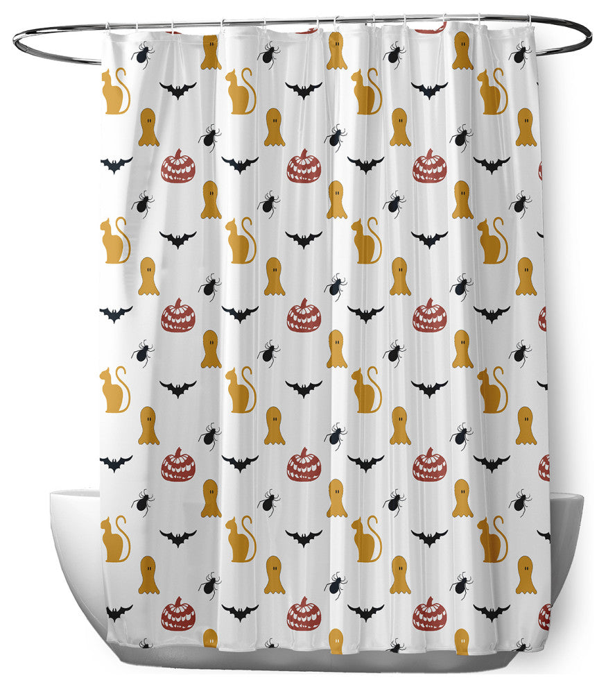 70"Wx73"L Halloween Halloween Critters Shower Curtain, Golden Mustard
