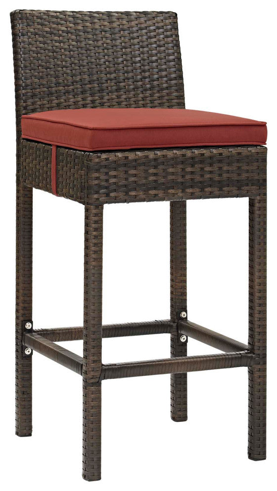 Brown Currant Conduit Bar Stool Outdoor Patio Wicker Rattan Set of 4