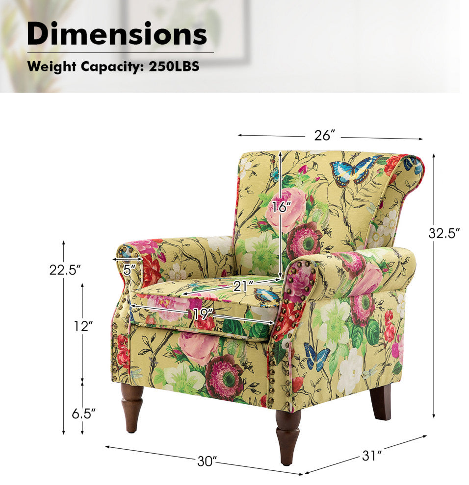 Wooden Upholstered Armchair, Mustard