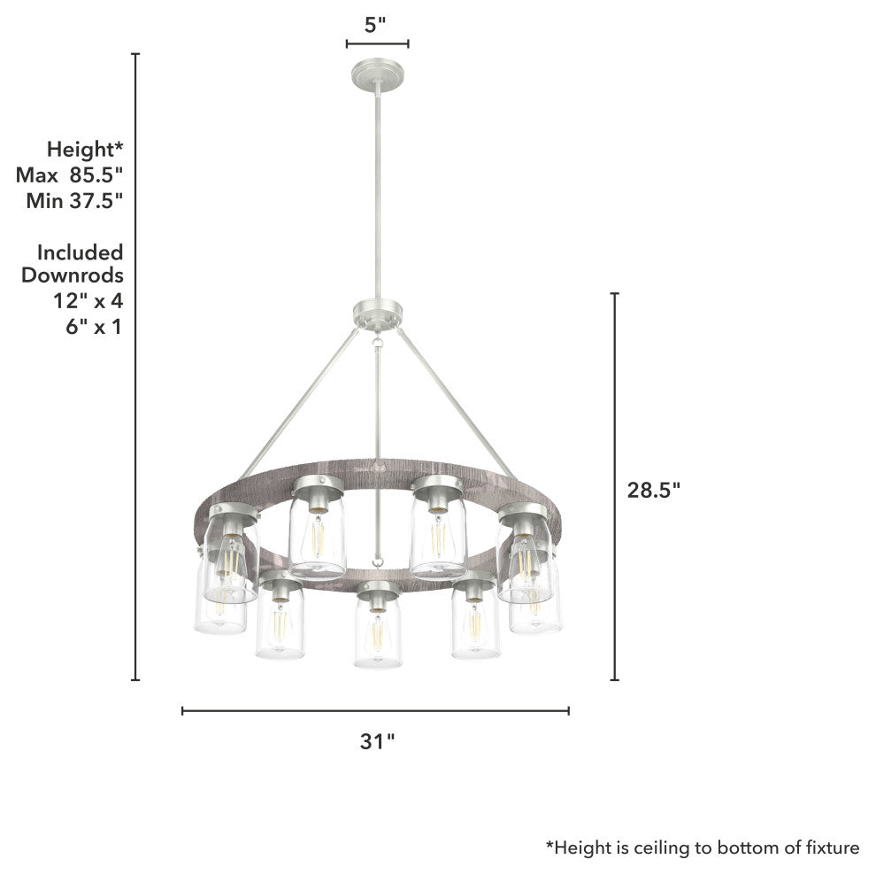 Devon Park Brushed Nickel and Grey Wood 9 Light Chandelier Ceiling Light Fixture