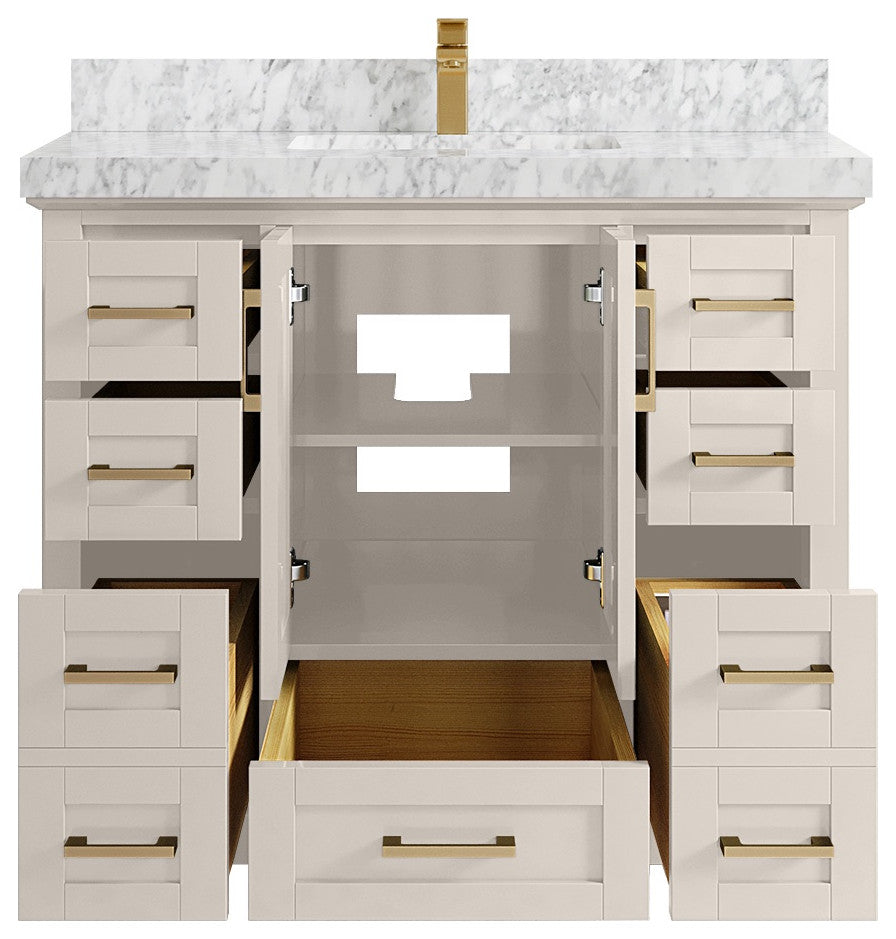 Boston 42" Single Sink Bath Vanity in Fine Grain 2" Carrara Marble