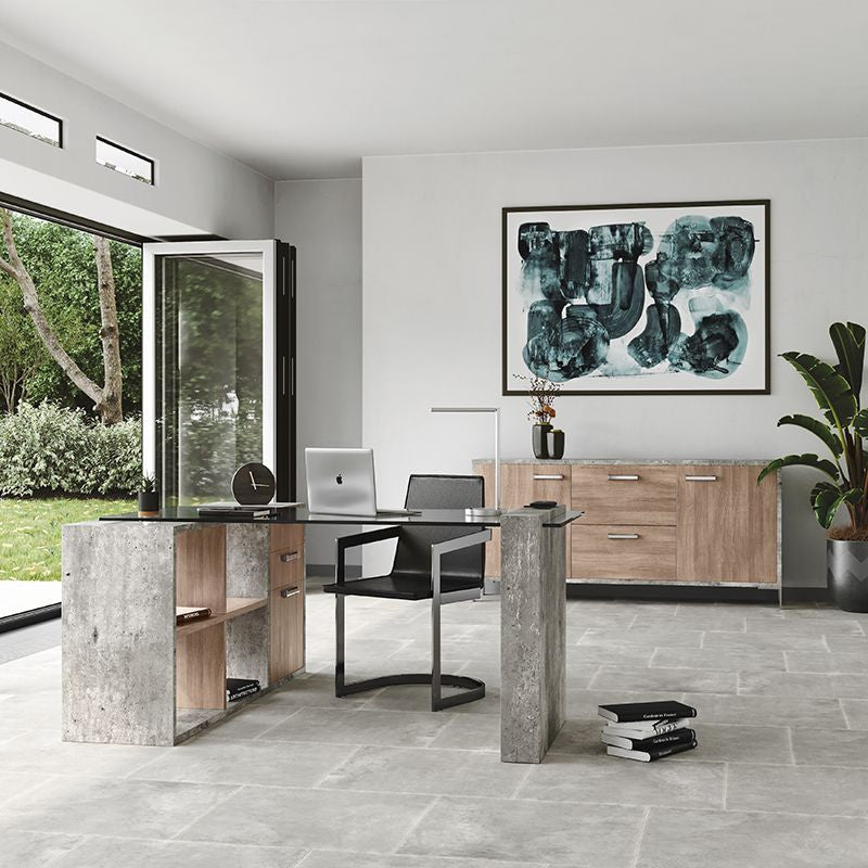 Nova Domus Boston Modern Glass and Concrete Reversible Desk