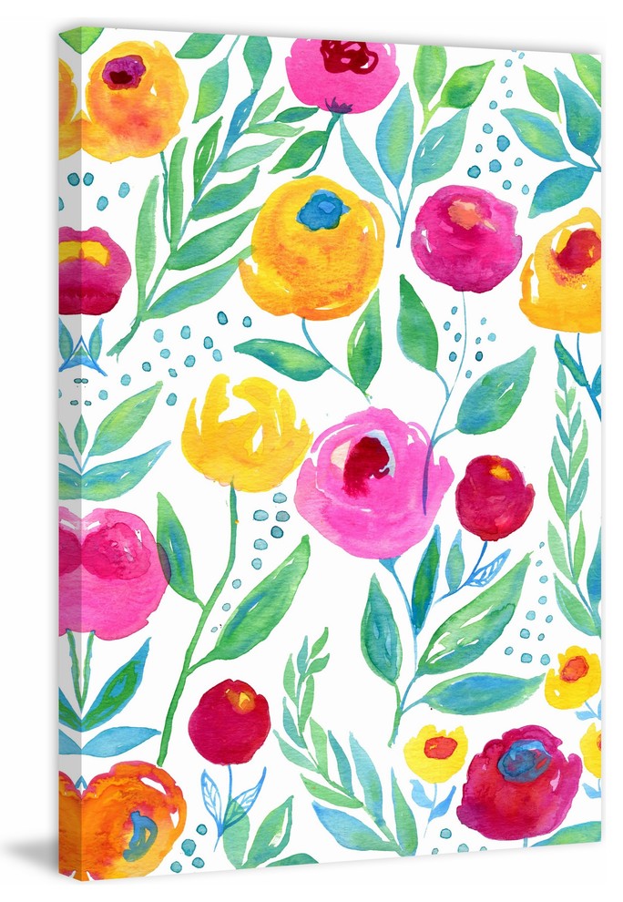 "Watercolor Flowers" Painting Print on Wrapped Canvas, 30"x45"