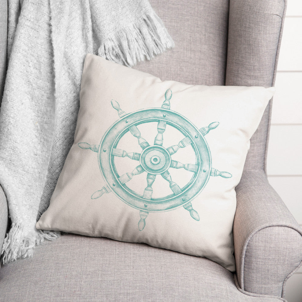 Boat Wheel Teal 18x18 Pillow