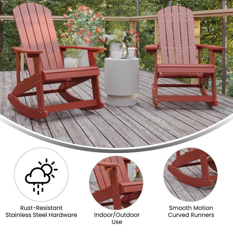 Savannah All-Weather Poly Resin Wood Adirondack Rocking Chair- Set of 2, Red