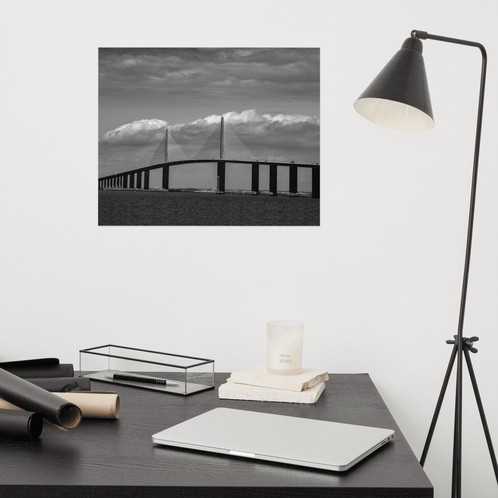 Skyway Bridge Black and White Coastal Landscape Photo Unframed Wall Art Print, 16" X 20"