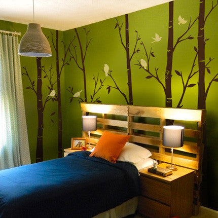 Thin Birch Tree Wall Decals, Color Scheme C, Large 108"