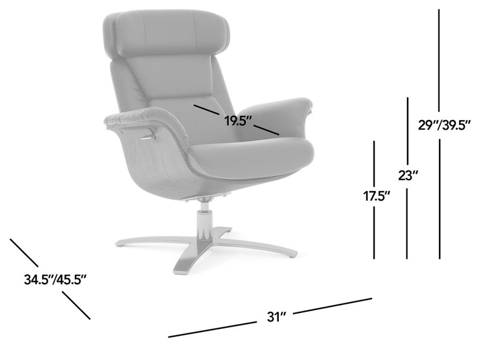 Jovan 31.5" Genuine Leather Adjustable Recliner Lounge Chair, Porcelain White