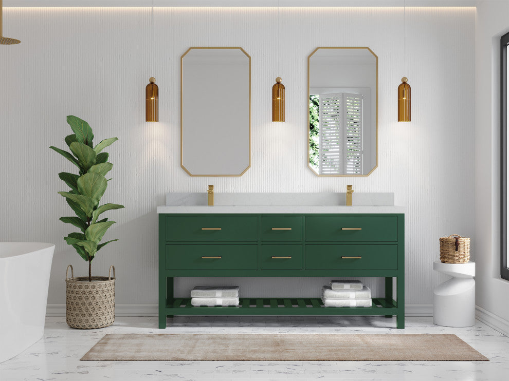Parker 72 Double Sink Bath Vanity in Lafayette Green  2" Carrara Quartz