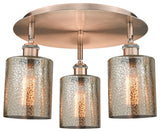 Cobbleskill-3 Light 17" Flush Mount-Antique Copper, Mercury Glass Shade