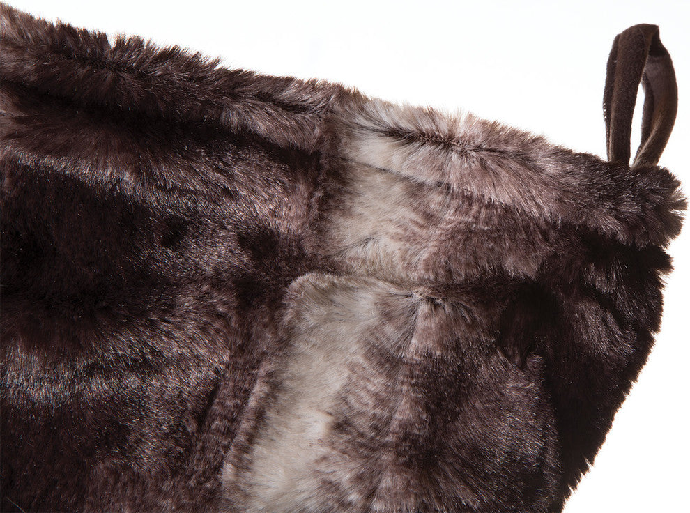 Faux Fur Christmas Stocking, Mink Brown White Striped Plush